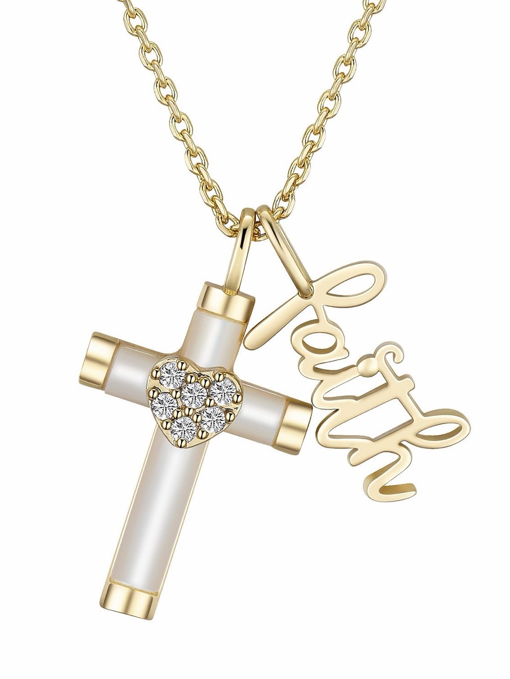 Gratitude & Grace 🙏 Gold Pearl Cross Necklace with 'Faith' Charm